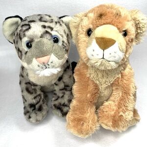 Wild Republic Snow Leopard  Baby Lion Plush Lot of 2
